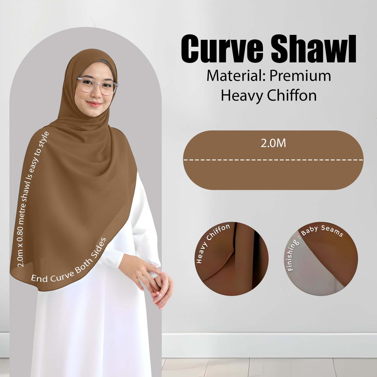 Premium Heavy Chiffon Full Curve Shawl 2 Meter - No1 Candy Pink