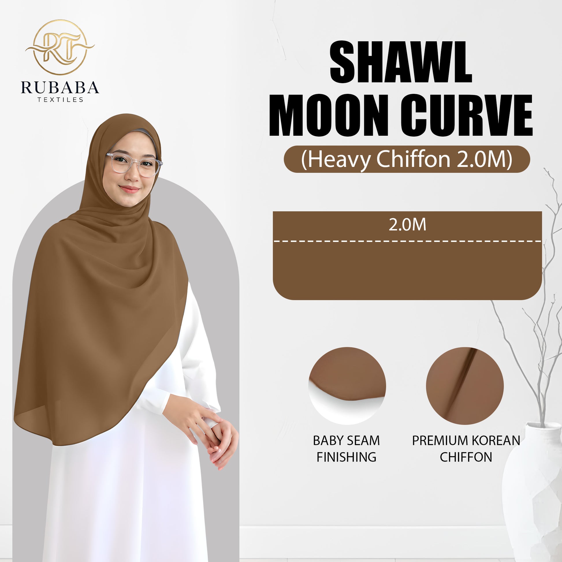 Heavy Chiffon Half Curve / Moon Curve Shawl – Elegant 2 Meter - No1 Candy Pink Color