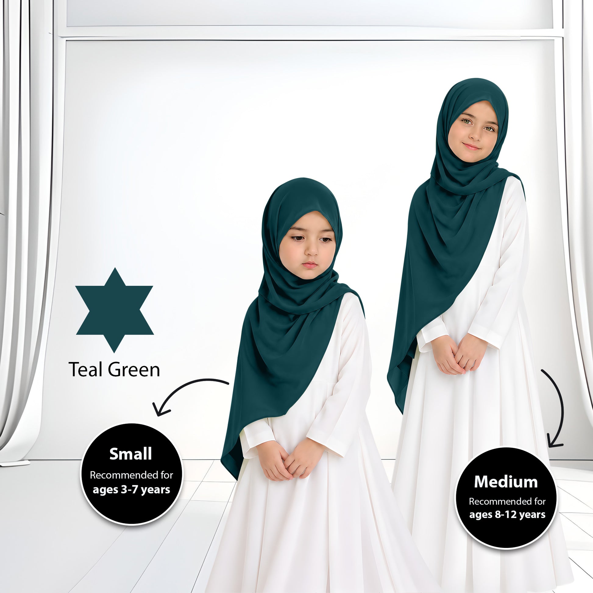 Kids Heavy Chiffon Budak Shawl - No30 Teal Green
