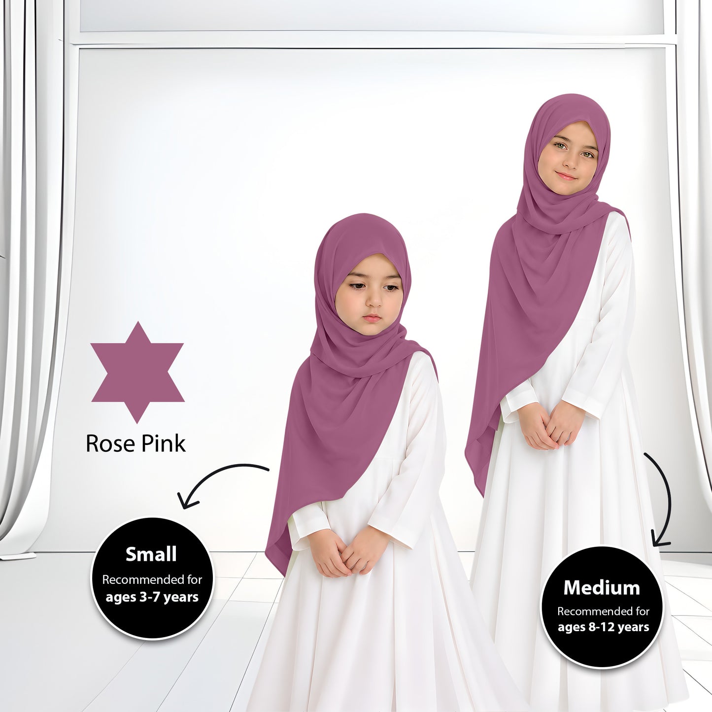 Kids Heavy Chiffon Budak Shawl - No35 Rose Pink