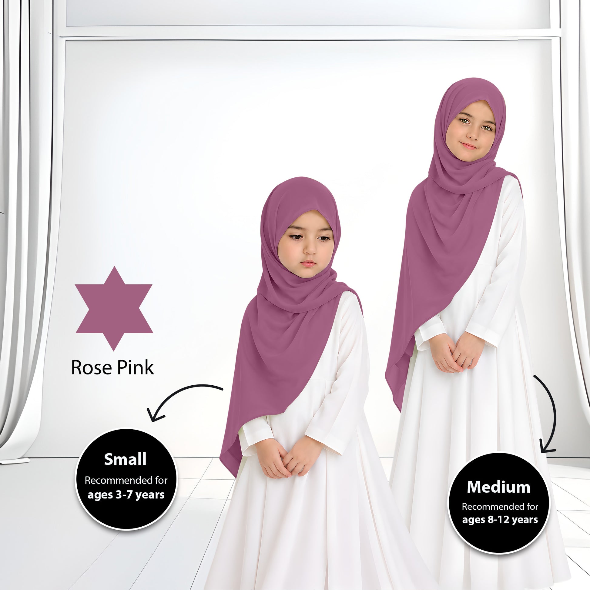 Kids Heavy Chiffon Budak Shawl - No35 Rose Pink
