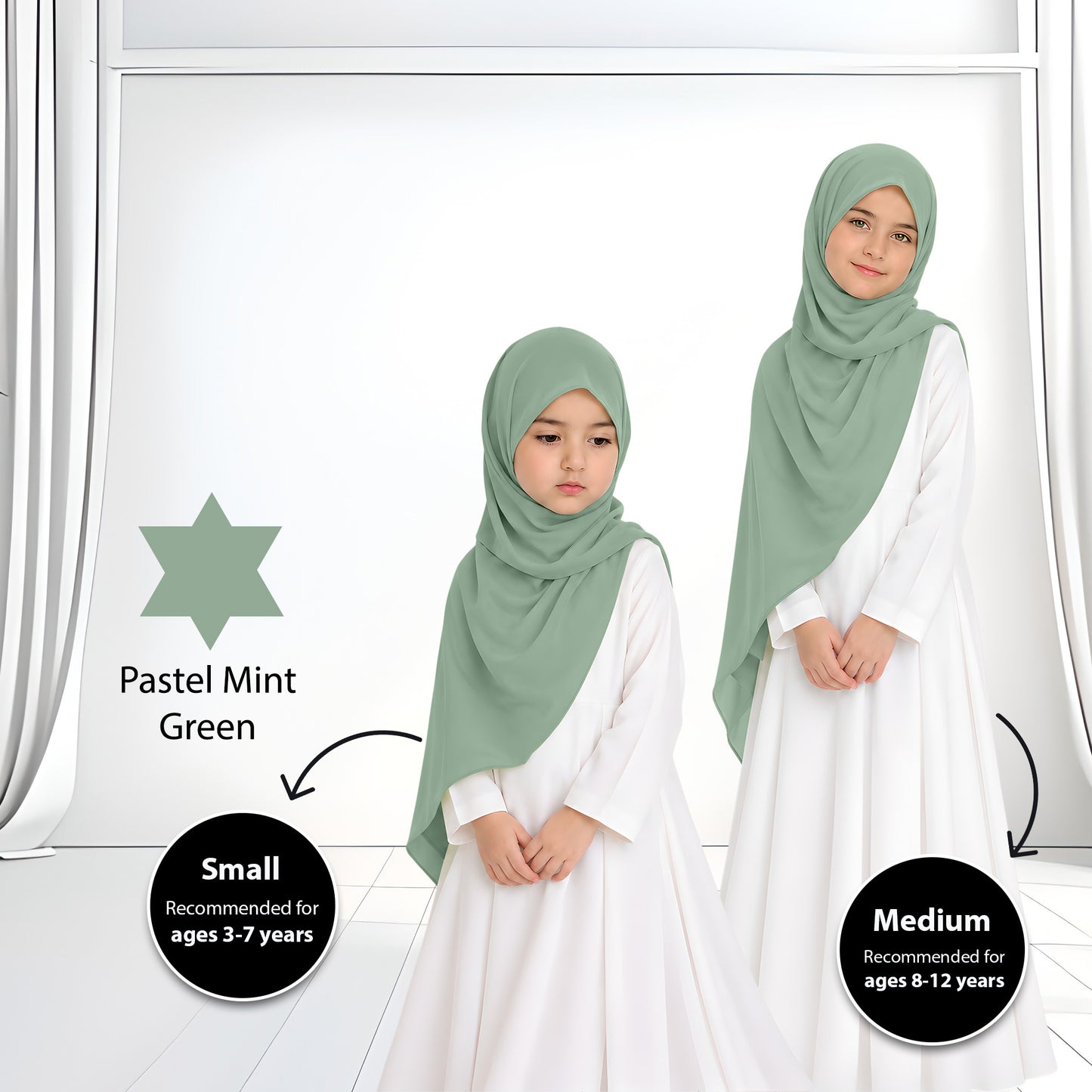 Kids Heavy Chiffon Budak Shawl - No37 Pastel Mint Green