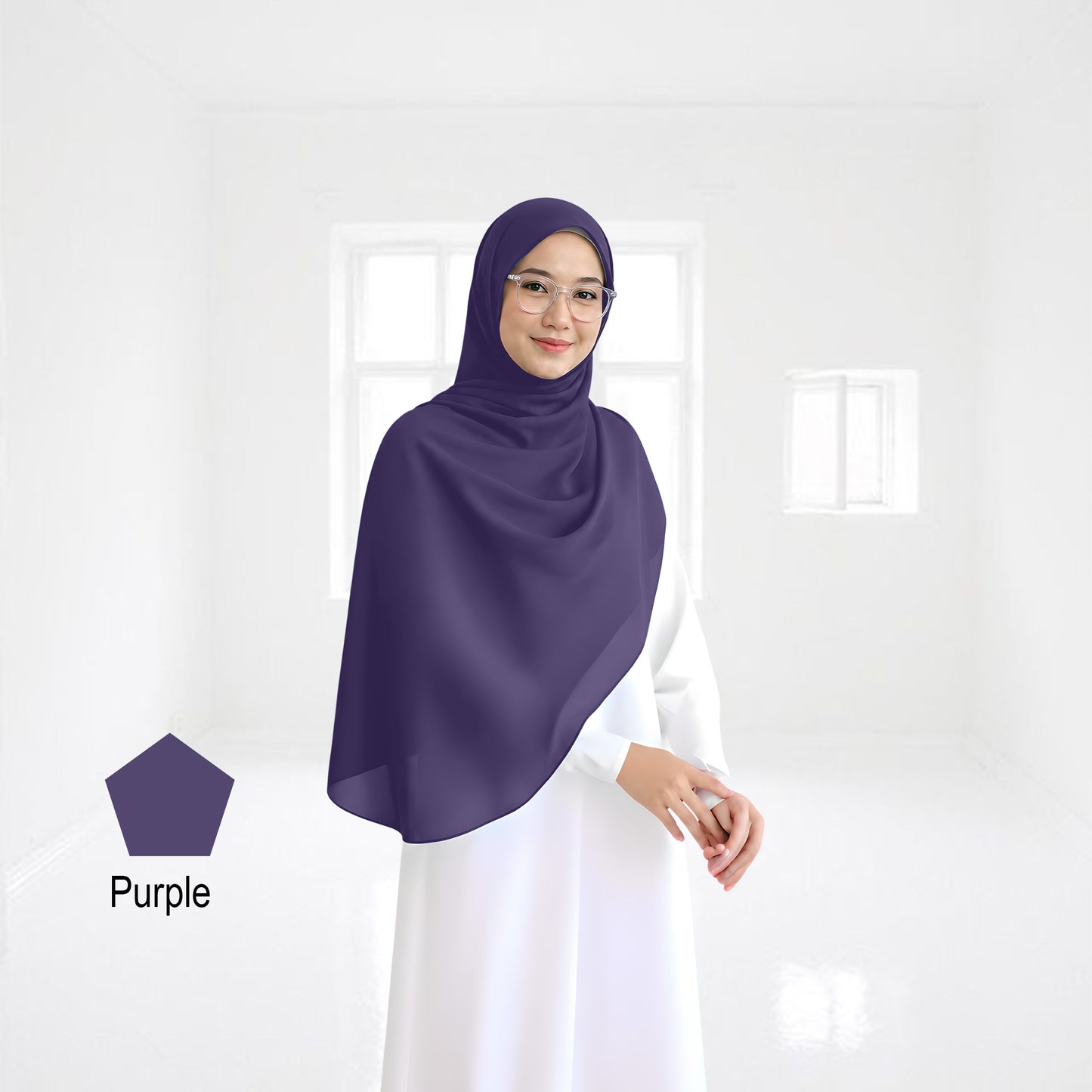 Premium Heavy Chiffon Full Curve Shawl 2 Meter - No57 White Lilac