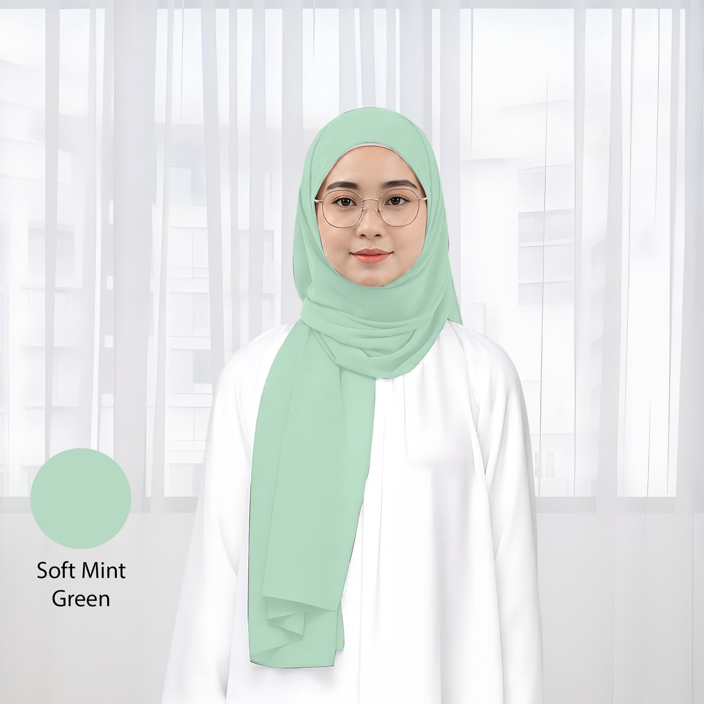 Premium Heavy Chiffon Plain Shawl 2 Meter No57 White Lilac