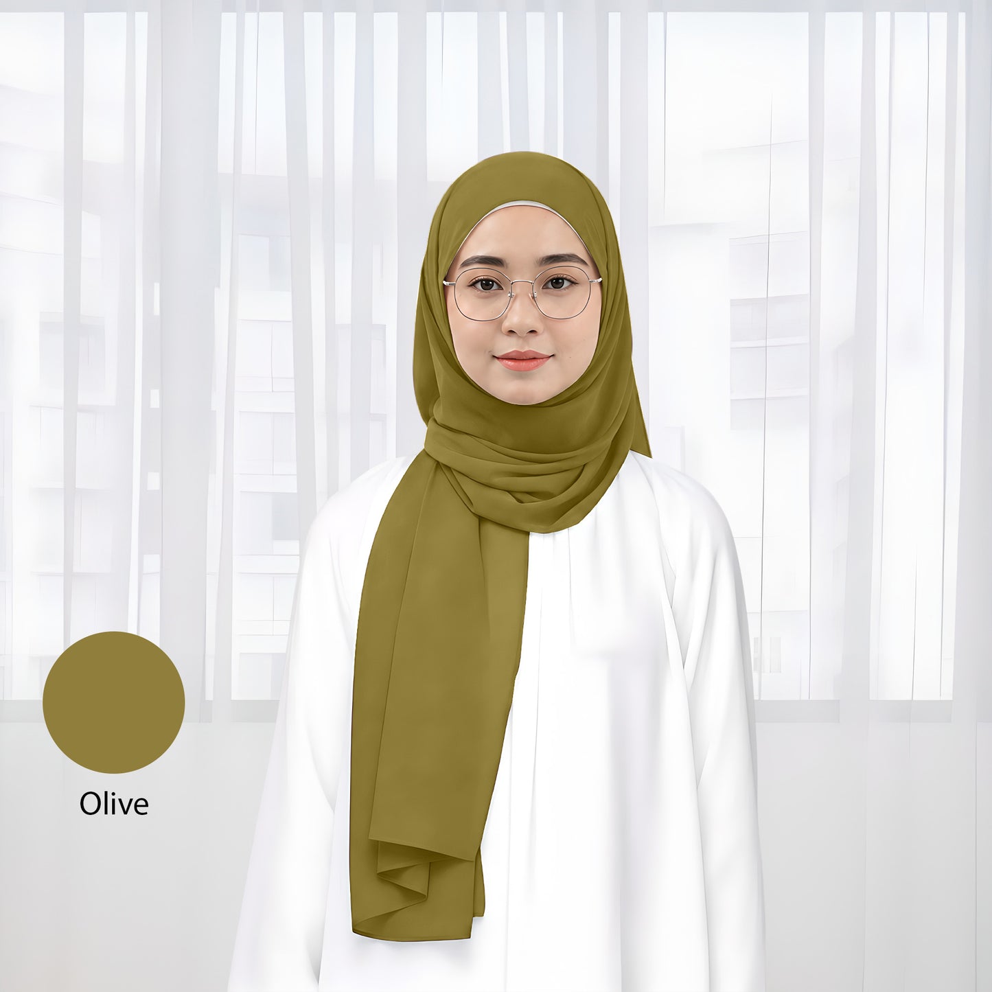 Premium Heavy Chiffon Plain Shawl 2 Meter No82 Olive Green