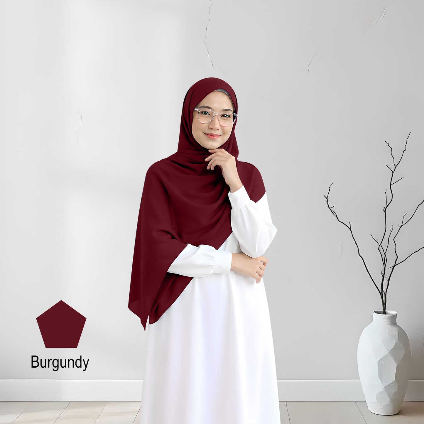 Premium Heavy Chiffon Full Curve Shawl 2 Meter - No86 DeepWine