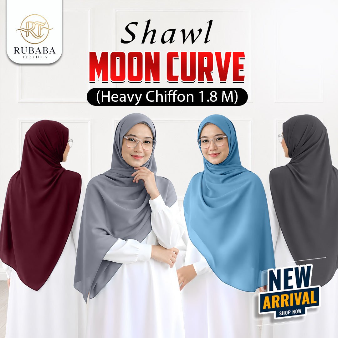 Heavy Chiffon Half Curve / Moon Curve Shawl – Elegant 1.8 Meter